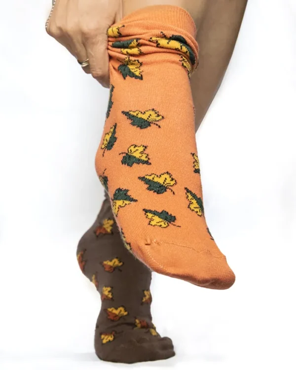 Calza-cotone-biologico- foglie arancio_DC246 Isadora