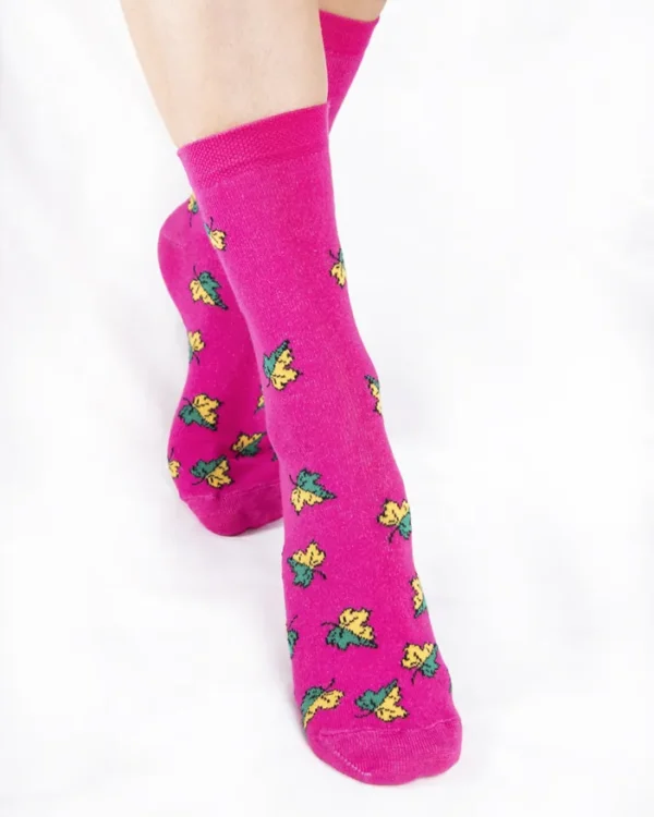 Calza-cotone-biologico- foglie fucsia_DC246 Isadora