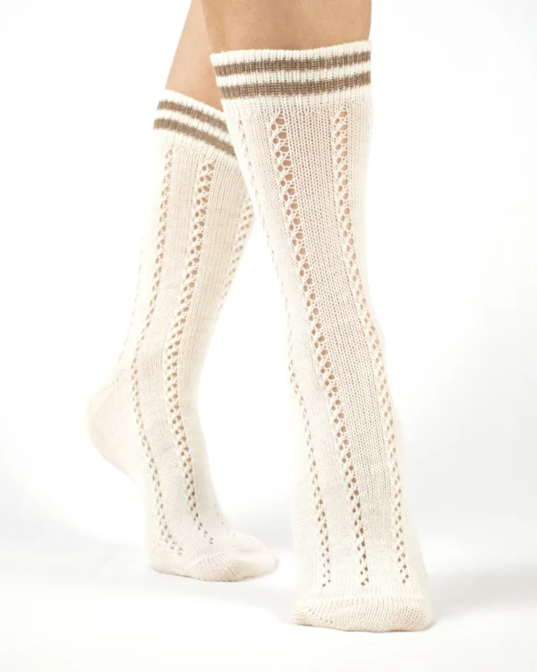 Calza-lana-merino-corto-preppy-traforato-panna_TR26 Rugiada