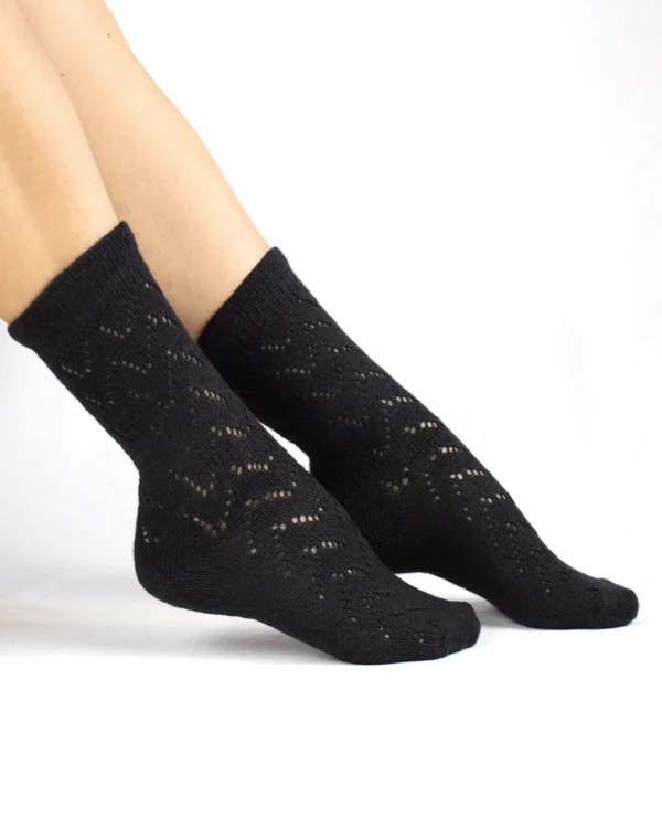 Calza-lana-merino-corto-traforato-nero_TR25 Dalia