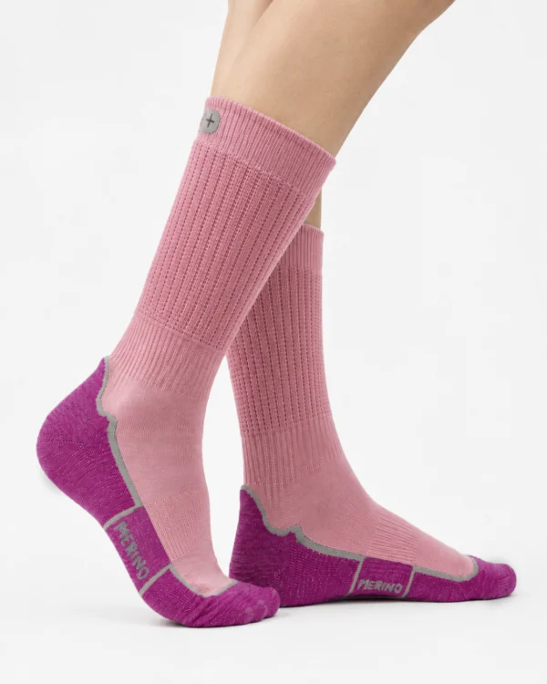 Calza-sportiva-cotone-e-lana-merino-corto-fucsia e rosa Ecodinamica