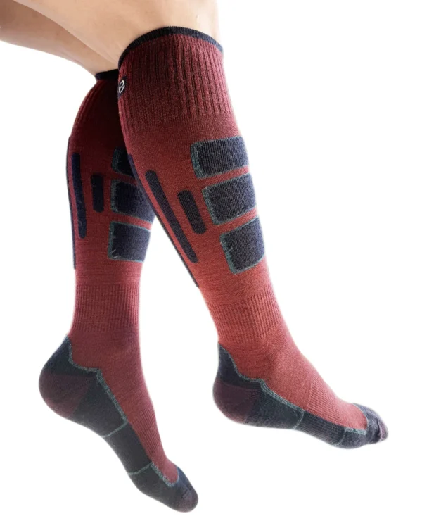 Calza-sportiva-lana-merino-gambaletto-bordeaux e blu_UL78 Politecnica