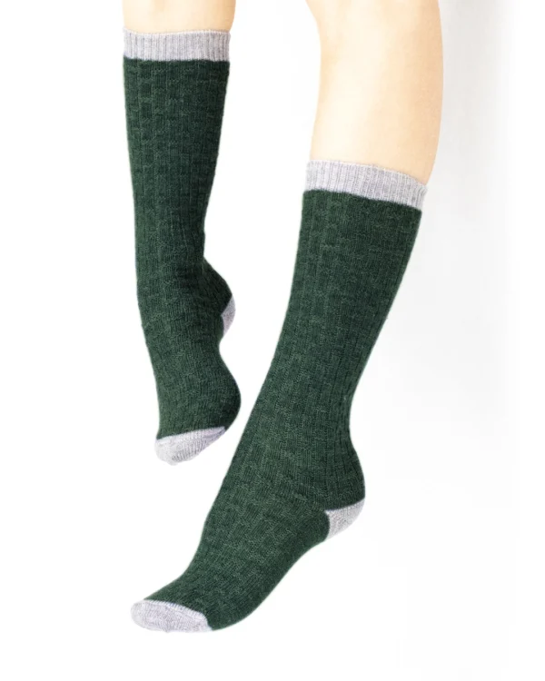 Calze-lana-merino-gambaletto-bimbi-verde scuro e grigio_BL33 Juno