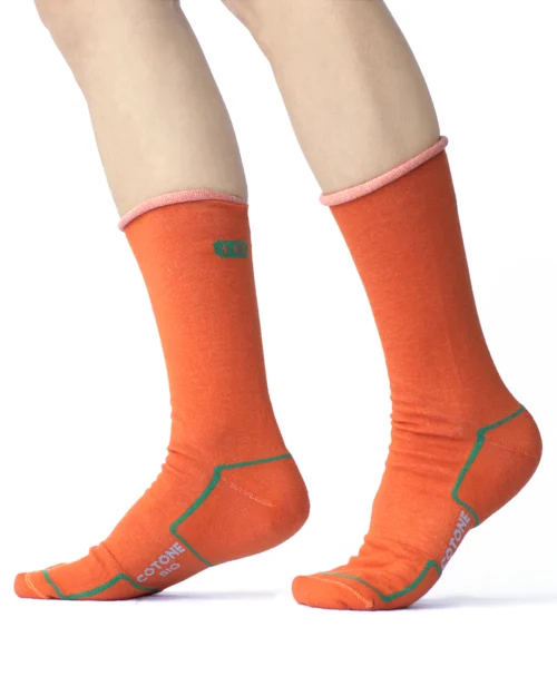 Calza-sportiva-cotone-bio-taglio-vivo-arancio_UT77 Ecodinamica taglio vivo