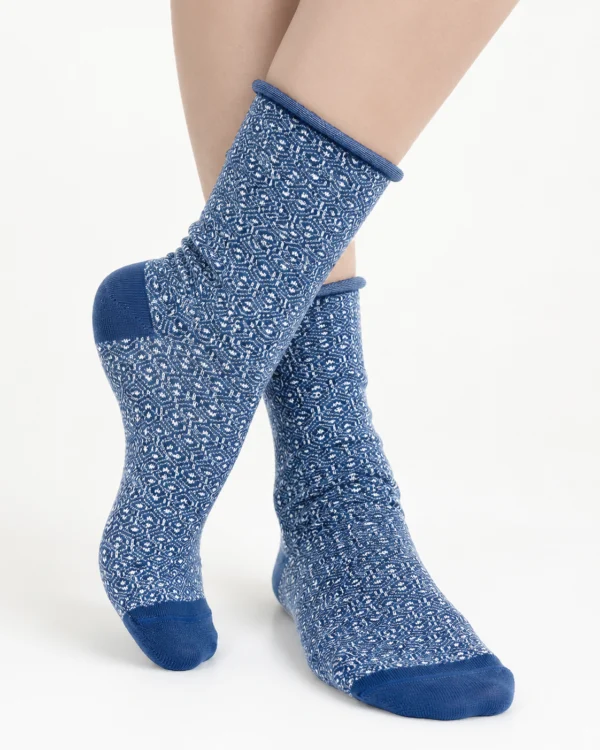 Floresta-calza-cotone-e-lana-liscio-taglio-vivo-fantasia-rombi-jeans-e-bianco_DC96 Floresta